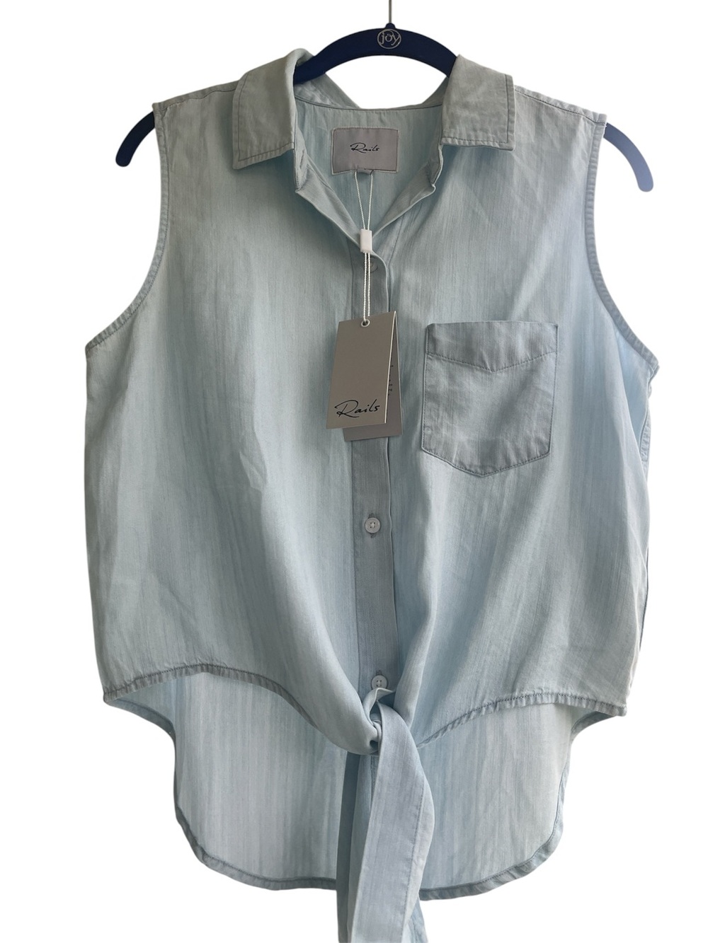 Rails Light Blue Sleeveless Tie-Front Shirt NWT